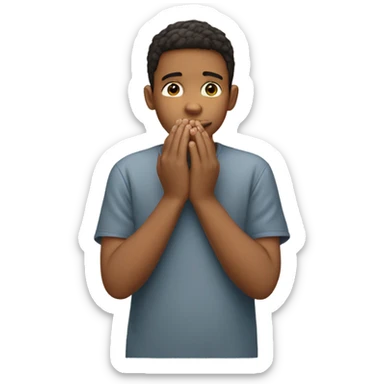 Boy with two hands hitting his nose sticker