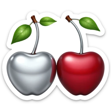 A pair of cherries emoji made of liquid silver chrome, smooth rounded shapes, glossy metallic surface, subtle sensual vibe, luxury sexy aesthetic, iOS emoji style, centered, clean white background sticker