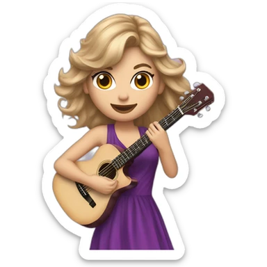 Taylor swift with a purpul dress and hair in the wind playing guitar sticker