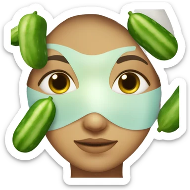 girl with face mask and cucumbers on her eyes sticker