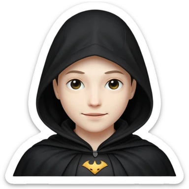 character with a black cape and a hood, face hidden in shadow, only a mysterious smile visible sticker