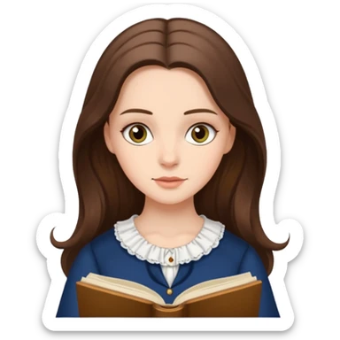  white long brunette hair girl with hazel eyes reading Pride and Prejudice sticker
