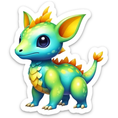 Exotic shiny rare multi-colored epic cute Fakémon-creature, full body, with random markings sticker