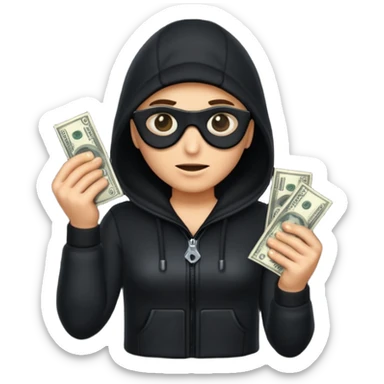 Robber with money na mão direita com uma blusa de frio preta  sticker