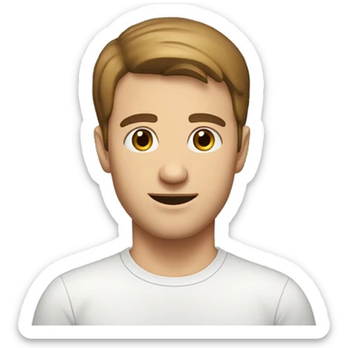 A 22 year old, white man, with short brown hair, with none facial hair,   with brown eyes wearing a t-shirt. sticker