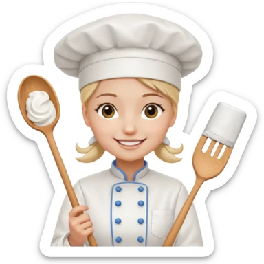 Young female baker – wearing white chef hat, holding a piping bag
 sticker