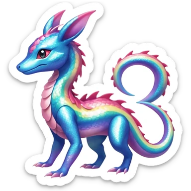Shiny Sparkly beautiful gorgeous ethereal Rainbow Scaley Exotic Salandit-Aurorus-Sylveon-Suicune-Dragonair-Fakémon-hybrid-creature (full body) sticker