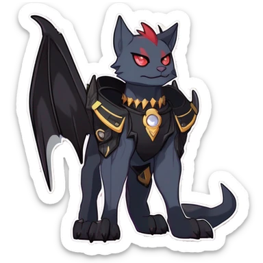 cool punk kawaii cartoon edgy distinguished elegant beautiful fantasy black ethereal nargacuga-bat-zorua-sphynx-Quiana-Fakemon collar harness with big fangs full body sticker