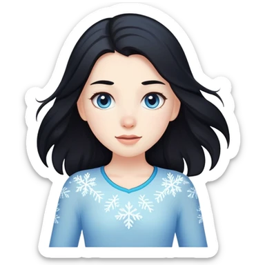 pale girl with long black hair ice skating, iOS emoji style sticker