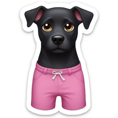 Black dog with cat ears and white snout in a pink shorts sticker