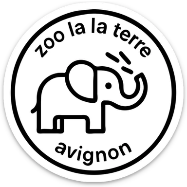 Logo avce un éléphant qui projette de l'eau avec au tour ( en rond ) écris : zoo de la terre avignon  sticker