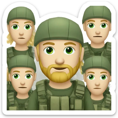 ukrainian military blonde man with a beard with green eyes with blue viking paint on the face  sticker