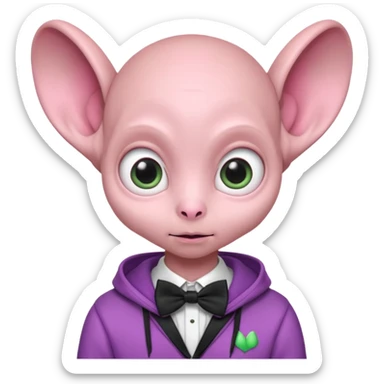 Aliens Pink, hoodie, cute big eyes, bow tie, thin ears, half body sticker