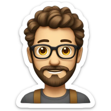 Geek avec des lunettes et cheveux brun avec un tous petit peu de barbe sticker