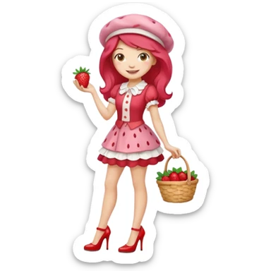 pretty and cute realistic modern day strawberry shortcake full body with high heels emoji sticker