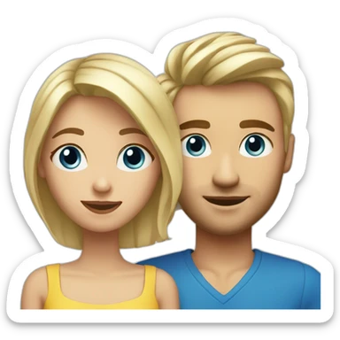 one small european blonde woman in the front, one european tall guy with short straight blonde hair and piercing blue eyes sticker