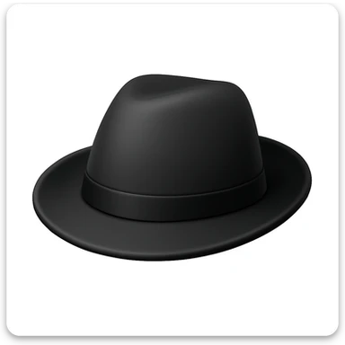 Make a black hat emoji exactly like the reference image, in iOS emoji style. Same shape, color, and texture, smooth and shiny. Add a subtle highlight. The style should resemble iOS emoji style. sticker
