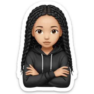 African American light skin girl with long black box braids wearing a plain black hoodie  with arms folded sticker