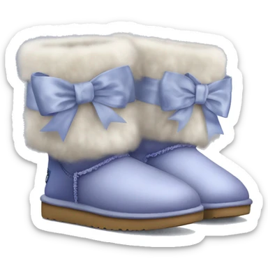 Realistic pair of periwinkle Ugg fur boots with silk ribbon bows. sticker