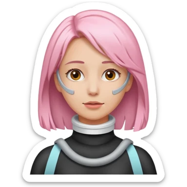 Woman with light pink shoulder length hair and neck brace sticker