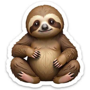 cinematic-sloth-realistic-full-body-sitting-emoji,-long-curved-claws-clinging,-thick-shaggy-brown-fur-slightly-ruffled,-head-tilted-dramatically,-slow-blinking-eyes-filled-with-serene-wisdom,-simplified-yet-realistic-focused-features,-highly-detailed,-glowing-with-an-almost-sarcastic-glow sticker