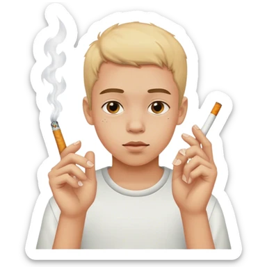 A young boy with cigarettes for fingers sticker