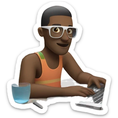 white-skinned developer working on a macbook on vacation sticker