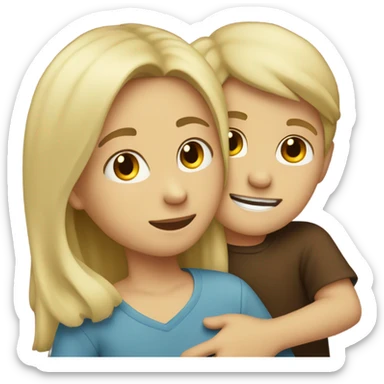 girl with blonde hair hugging a boy with brown hair  sticker