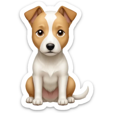 a full body facing front on of a buff white parson russell terrier looking dog the size of a kelpie with light brown long ears resting on its face and a light brown patch above one eye and a large snout. the rest of the dog is completely white.  sticker