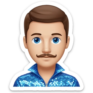 Benson Boone (b.2002), Pop Singer with blue eyes, brown hair and thin mustache, icy blue sequin outfit sticker