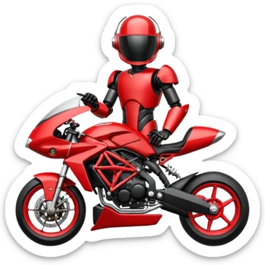 Un robot type bender de Futurama conduisant une mv Agusta 800rr dragster rouge et noir avec un casque et une combinaison de même couleur sticker