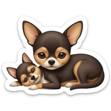 A high-resolution photo-realistic digital illustration of a cute  black and tan chihuahua with eyes closed shut sleeping lazily on the ground sticker