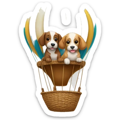 Puppies riding in a hot air balloon. sticker