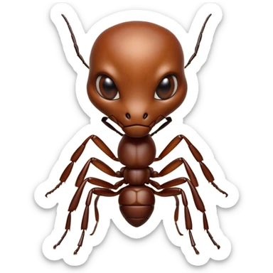 Cinematic Realistic Noble Ant Portrait Emoji, Poised and industrious, with a compact, meticulously segmented body covered in smooth, natural brown exoskeleton and focused, determined eyes rendered in lifelike detail, high shine, intelligent and resilient, styled with an air of urban diligence, focused and attentive, soft glowing outline, capturing the essence of a watchful and confident ant that appears ready to march out of the screen with unwavering authority! sticker