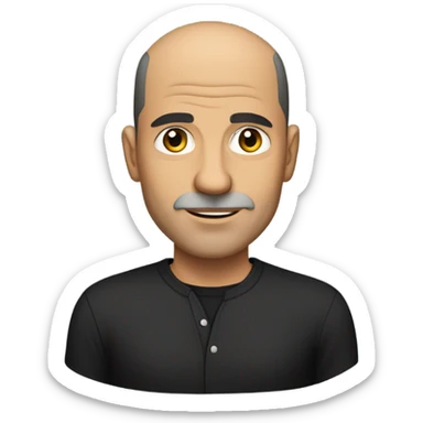 A middle-aged italian man with olive-toned skin with buzz cut hair and no facial hair. He is wearing a sleek black smart shirt, casually unbuttoned at the top. sticker