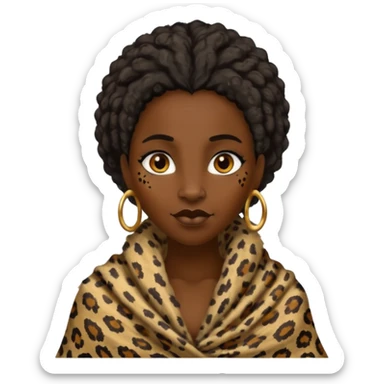 ancient hairy black woman, tattered leopard skin shawl sticker