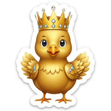 chicken King – proud golden chicken wearing a tall jeweled crown, sitting sticker