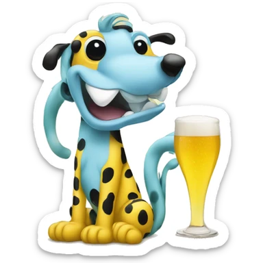 le marsupilami de la bd avec une bière a la main sticker