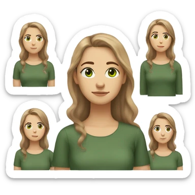 a Woman with Light Brown hair, long hair, Dark Green eyes, White, 17 Years Old, Squinted Downturned eyes, Hair Almost Covering One Eye, Side Parted Hair, Soft Eyes, Downturned Eyes, Equilian Nose, Roman Nose, Full Body, Freckles sticker