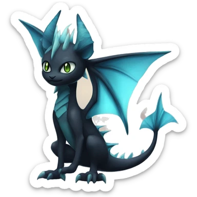 Black Edgy Ethereal Noivern-Vaporeon-Litten with fins as ears full body sticker