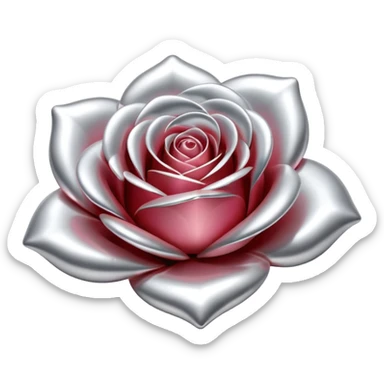 A rose emoji made of liquid silver metal, smooth metallic petals, reflective chrome surface, soft gradients, elegant shape, minimalistic iOS emoji style, centered, clean white background, realistic highlights, no text sticker