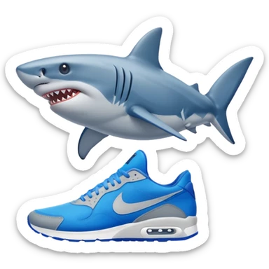 Give me a shark make the shark have blu Nike shoes on sticker