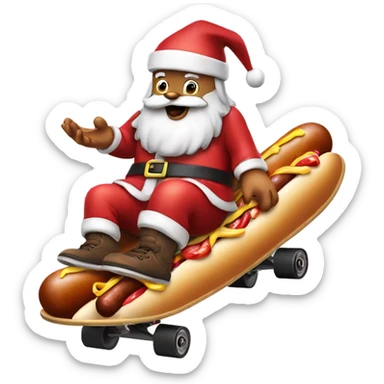 Santa riding a skateboard while eating 10 hotdogs sticker