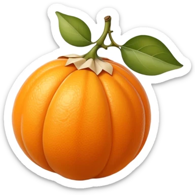 small orange fruit nestled in a delicate, papery husk partially peeled back to reveal glossy round berry inside, husk pale beige, veined, slightly translucent, curled edges, fruit smooth and vibrant, soft lighting, subtle shadows, emoji scale sticker