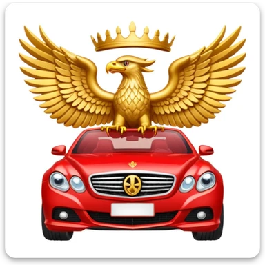 emoji with symbols associated with Albanian mafia: double-headed eagle, money, luxury car, red background sticker