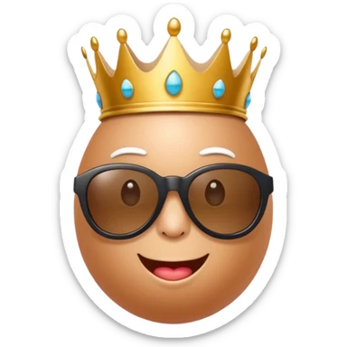 a funny, proud cartoon-style egg character wearing sunglasses and a small crown, solid orange background. sticker