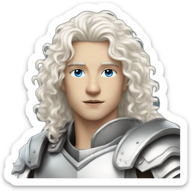 white androgynous guy white long curly hair armor blue eyes sticker