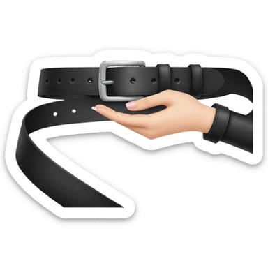 black leather belt in girls hand handing it to someone  sticker