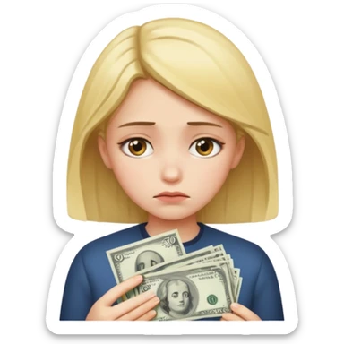 Celular mano de una chica mirando poco dinero triste sticker