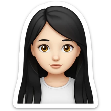 make a girl emoji with straight long black hair and blonde highlights and brown eyes with pretty eyelashes wearing a white top sticker